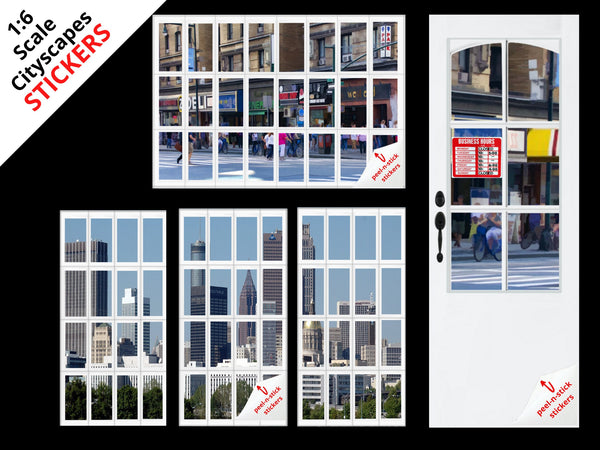 STICKERS 1:6 Scale 5-Piece White Cityscapes Window and Door STICKER SET for 11.5" Tall Dolls Diorama Wall Decor Doll Room Box Decor