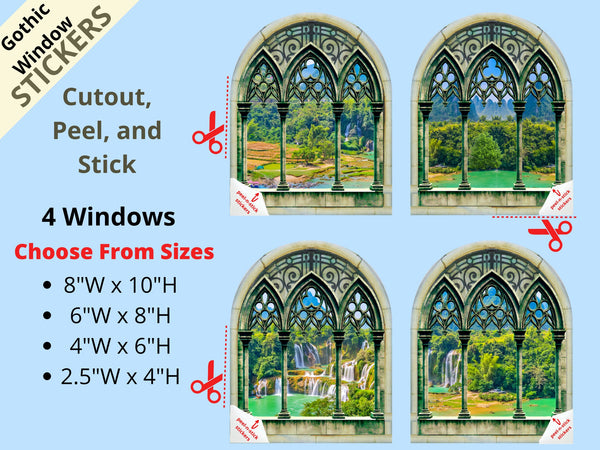 1:6 Scale Four Gothic Cathedral Window STICKER SET for 11.5" Tall Dolls Diorama Wall Decor Doll Room Box Decor