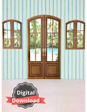 DIGITAL DOWNLOAD 1:6 Scale Dark Brown French Door and Windows for 11.5" Tall Dolls Diorama Wall Decor Doll Room Box Decor