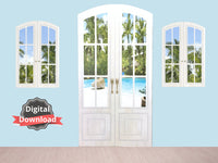 DIGITAL DOWNLOAD 1:6 Scale Whitewash  French Door and Windows for 11.5" Tall Dolls Diorama Wall Decor Doll Room Box Decor