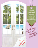 STICKER SETS - 1:6 Scale Whitewash French Door and Window Set for 11.5" Tall Dolls Diorama Wall Decor Doll Room Box Decor