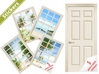 STICKERS 1:6 Scale 4 Beige Window Beach Scenes and Door STICKER SET for 11.5" Sized Doll Diorama Wall Decor Doll Room Box Decor