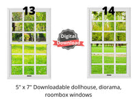 white dollhouse windows with green grass and trees by onlinedollstore.com
