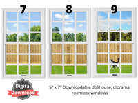 white dollhouse windows with privacy fence view by onlinedollstore