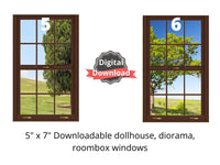 brown dollhouse windows with tree views