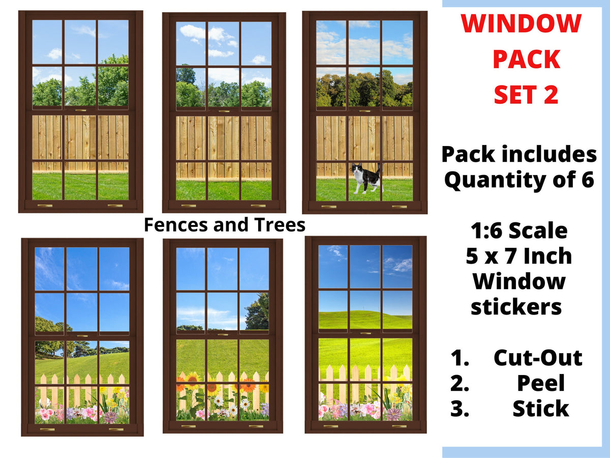BROWN window STICKER SETS - 1:6 Scale Brown Window Sets for 11.5