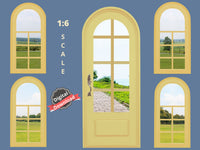 DIGITAL DOWNLOAD 1:6 Scale Four Mustard Gold Arched Windows and a Door for 11.5" Tall Dolls Diorama Wall Decor Doll Room Box Decor