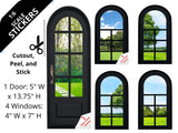 STICKERS 1:6 Scale 4 Black Arched Windows and Door STICKER SET for 11.5" Tall Doll Diorama Wall Decor Doll Room Box Decor