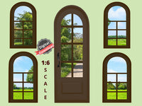 DIGITAL DOWNLOAD 1:6 Scale 4 Dark Brown Arched Windows and a Door for 11.5" Tall Dolls Diorama Wall Decor Doll Room Box Decor