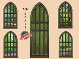 DIGITAL DOWNLOAD 1:6 Scale Four Gothic Windows and a Door for 11.5" Tall Dolls Diorama Wall Decor Doll Room Box Decor