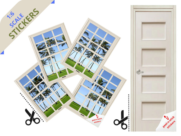 STICKERS 1:6 Scale 4 Beige Window and Door STICKER SET for 11.5" Sized Doll Diorama Wall Decor Doll Room Box Decor