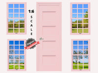 DIGITAL DOWNLOAD 1:6 Scale 4 Pink Windows and a Door for 11.5" Tall Dolls Diorama Wall Decor Doll Room Box Decor