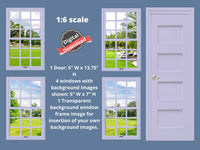 DIGITAL DOWNLOAD 1:6 Scale 4 Lavender Windows and a Door for 11.5" Tall Dolls Diorama Wall Decor Doll Room Box Decor