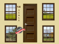 DIGITAL DOWNLOAD 1:6 Scale 4 Dark Brown Windows and a Door for 11.5" Tall Dolls Diorama Wall Decor Doll Room Box Decor