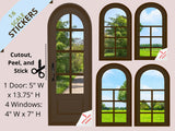 STICKERS 1:6 Scale 4 Arched Dark Brown Windows and Door STICKER SET for 11.5" Tall Dolls Diorama Wall Decor Doll Room Box Decor