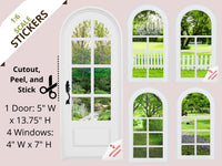 STICKERS 1:6 Scale 4 White Gray Accent Arched Windows and Door STICKER SET for 11.5" Tall Dolls Diorama Wall Decor Doll Room Box Decor
