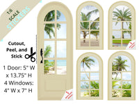 STICKERS 1:6 Scale 4 Buttercream Arched Windows and Door STICKER SET for 11.5" Tall Dolls Diorama Wall Decor Doll Room Box Decor