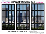 Dollhouse STICKERS 1:6 Scale 5-Piece Black Cityscapes Window and Door For 11.5" Tall Dolls Diorama