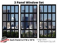 DIGITAL DOWNLOAD 1:6 Scale 5-Piece Black Cityscape Windows and a Door for 11.5" Tall Dolsl Diorama Wall Decor Doll Room Box Decor