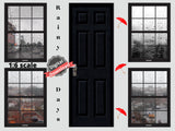 DIGITAL DOWNLOAD 1:6 Scale Rainy Days Set 1 Four Black Windows and a Door for 11.5" Tall Dolls Diorama Wall Decor Doll Room Box Decor