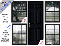 STICKERS 1:6 Scale Rainy Day Set 2 Four Black Windows and Door STICKER SET for 11.5" Tall Dolls Diorama Wall Decor Doll Room Box Decor