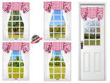 DIGITAL DOWNLOAD 1:6 Scale Four Windows Red and White Check Curtains and a Door for 11.5" Tall Dolls Diorama Wall Decor Doll Room Box Decor