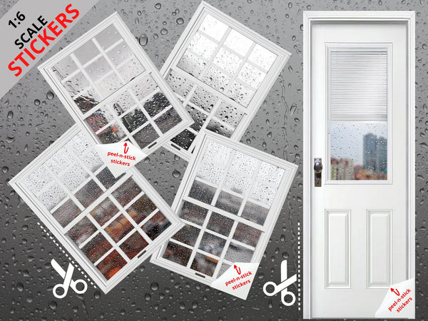 STICKERS 1:6 Scale Rainy Day Set 1 Four White Windows and Door STICKER SET for 11.5" Tall Dolls Diorama Wall Decor Doll Room Box Decor