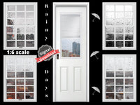 DIGITAL DOWNLOAD 1:6 Scale Rainy Days Set 1 Four White Windows and a Door for 11.5" Tall Dolls Diorama Wall Decor Doll Room Box Decor