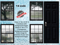 DIGITAL DOWNLOAD 1:6 Scale Rainy Days Set 2 Four Black Windows and a Door for 11.5" Tall Dolls Diorama Wall Decor Doll Room Box Decor
