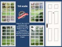 DIGITAL DOWNLOAD 1:6 Scale Rainy Days Set 3 Four White Windows and a Door for 11.5" Tall Dolls Diorama Wall Decor Doll Room Box Decor