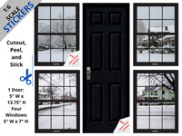 STICKERS 1:6 Scale Snowy Days (Set 1) Four Black Windows and Door STICKER SET for 11.5" Tall Dolls Diorama Wall Decor Doll Room Box Decor
