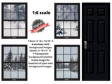 DIGITAL DOWNLOAD 1:6 Scale 4 Black Windows and Door (Set 2) Trees and Snow Scenes for 11.5" Tall Dolls Diorama Doll Room Box Decor