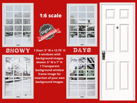 DIGITAL DOWNLOAD 1:6 Scale 4 White Windows and Door (Set 1) Snowy Day Neighborhood Scenes for 11.5" Tall Dolls Diorama Doll Room Box Decor
