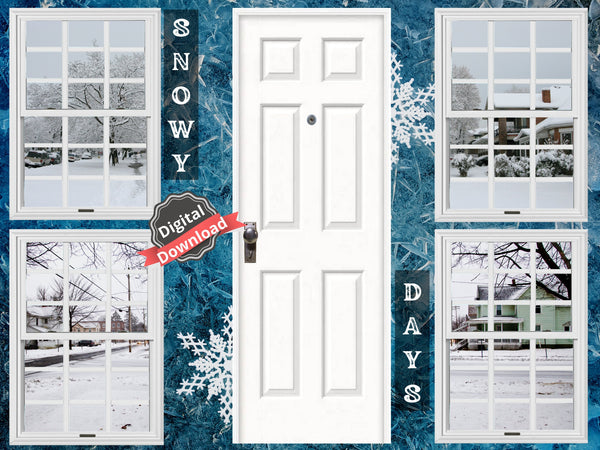 DIGITAL DOWNLOAD 1:6 Scale 4 White Windows and Door (Set 1) Snowy Day Neighborhood Scenes for 11.5" Tall Dolls Diorama Doll Room Box Decor
