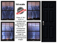 DIGITAL DOWNLOAD 1:6 Scale 4 Black Windows and Door Set Frightening Lightning Scenes for 11.5" Tall Dolls Diorama Doll Room Box Decor