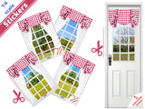 STICKERS 1:6 Scale 4 Windows and Door with Red and White Check Print Curtains for 11.5" Tall Dolls Diorama Wall Decor Doll Room Box Decor