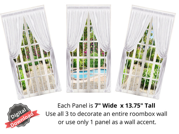 Digital Download 1:6 Scale 3 Panel Garden Scene Door Set for 11.5" Sized Doll Diorama Wall Decor Doll Room Box Decor