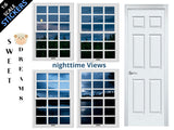 STICKERS 1:6 Scale Moonlit Night 4 White Window Scenes and Door STICKER SET for 11.5" Tall Dolls Diorama Wall Decor Doll Room Box Decor