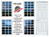 DIGITAL DOWNLOAD 1:6 Scale Moonlit Night 4 White Window Scenes and a Door for 11.5" Tall Dolls Diorama Wall Decor Doll Room Box Decor