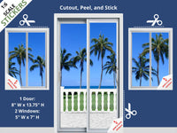 STICKERS 1:6 Sliding Glass Door & Windows with Balcony, Palm Trees, Blue Skies for 11.5" Tall Dolls Diorama Wall Decor Doll Room Box Decor