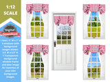 DIGITAL DOWNLOAD 1:12 Scale 4 Windows Red and White Check Curtains and a Door for 6 Inch Sized Dolls Diorama Wall Decor Doll Room Box