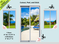 Dollhouse STICKERS 1:6 Tropical Poolside Sliding Glass Door & Windows