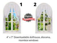 DIGITAL DOWNLOAD 1:6 Scale 6 WHITE Windows with Curtains and Nature Scenes for 11.5" Tall Dolls Diorama Wall Decor Doll Room Box Decor