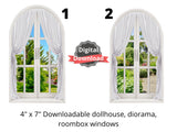 DIGITAL DOWNLOAD 1:6 Scale 6 WHITE Windows with Curtains and Nature Scenes for 11.5" Tall Dolls Diorama Wall Decor Doll Room Box Decor