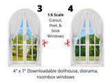 STICKERS 1:6 Scale 6 White Windows with Curtains STICKER SET for 11.5" Tall Dolls Diorama Wall Decor Doll Room Box Decor