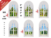 STICKERS 1:6 Scale 6 White Windows with Curtains STICKER SET for 11.5" Tall Dolls Diorama Wall Decor Doll Room Box Decor