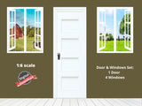 DIGITAL DOWNLOAD 1:6 Scale 4 White Open Windows and Door Country Scenes for 11.5" Tall Dolls Diorama Doll Room Box Decor