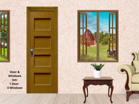 DIGITAL DOWNLOAD 1:6 Scale 4 Brown Open Windows and Door Country Scenes for 11.5" Tall Dolls Diorama Doll Room Box Decor
