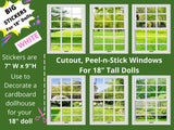 18" Doll Window STICKER SET - Window Sticker Set for 18" Sized Doll Diorama Wall Decor Doll Room Box Decor