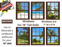 DIGITAL DOWNLOAD 18" Sized Doll BROWN Beach Scene Windows Images for 18" Sized Dolls Diorama Wall Decor Doll Room Box Decor